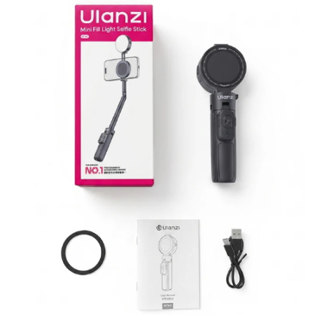 Ulanzi MT40 (T177) - mini statyw, selfie stick z lampą LED do smartfona (magnetyczny uchwyt) - zawartość zestawu